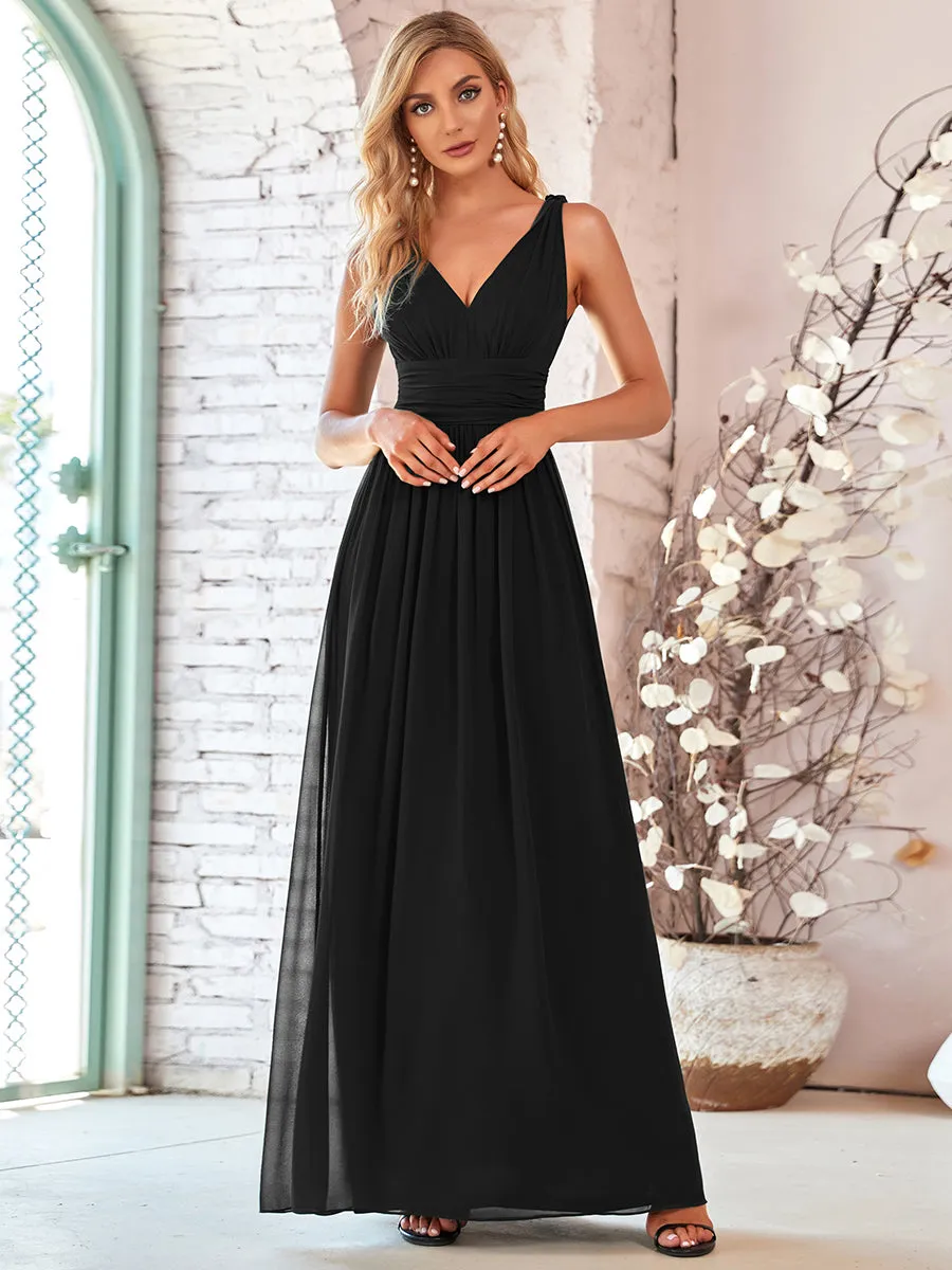 Elegant Double V-Neck Maxi Long Wholesale Bridesmaid Dresses