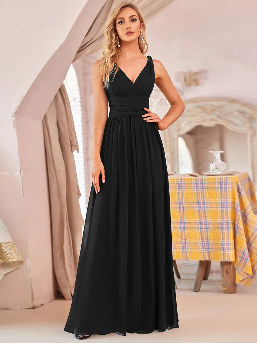 Elegant Double V-Neck Maxi Long Wholesale Bridesmaid Dresses