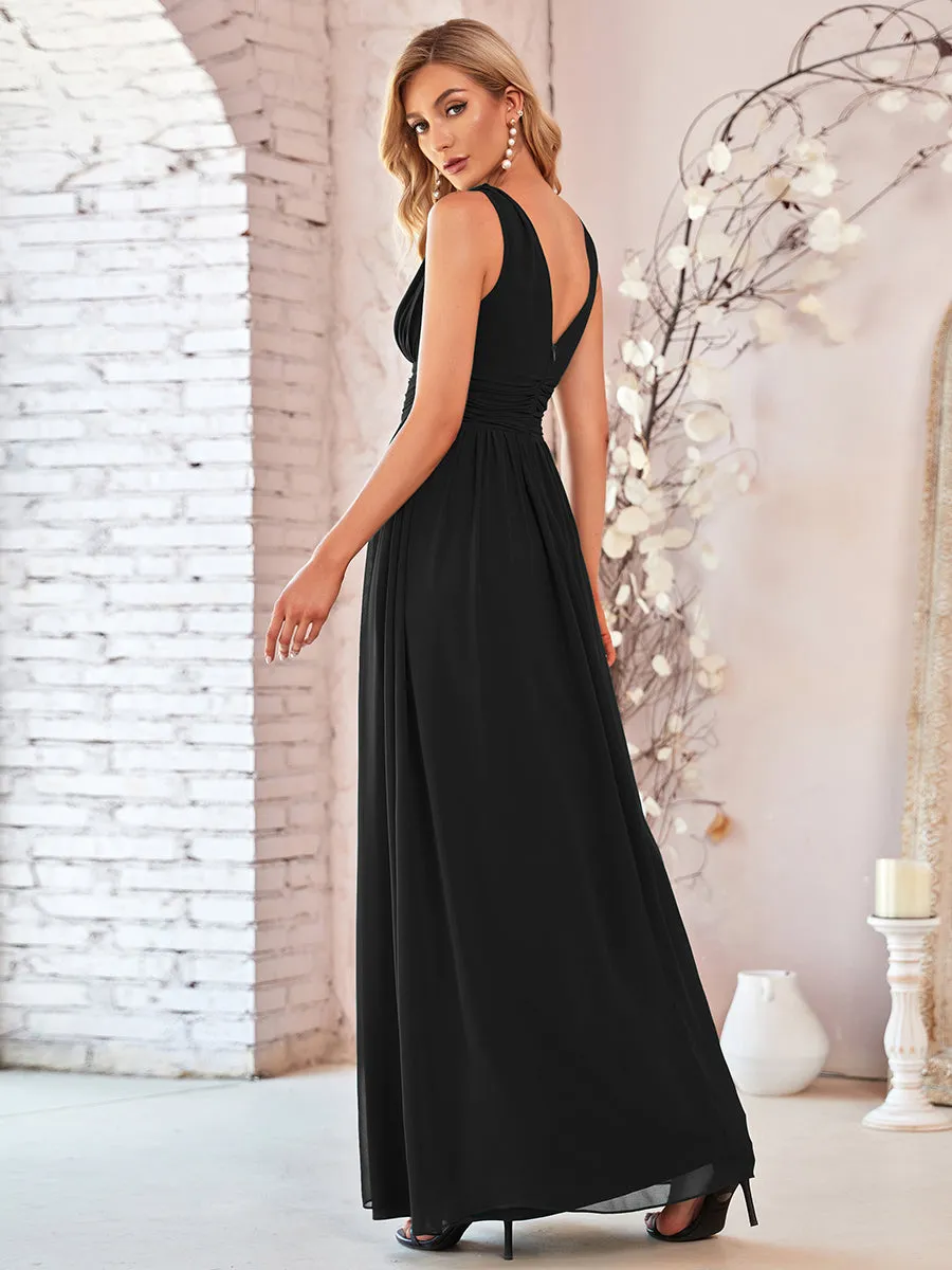 Elegant Double V-Neck Maxi Long Wholesale Bridesmaid Dresses