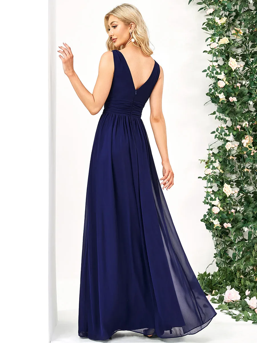 Elegant Double V-Neck Maxi Long Wholesale Bridesmaid Dresses