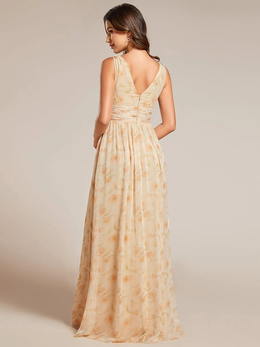 Elegant Double V-Neck Maxi Long Wholesale Bridesmaid Dresses