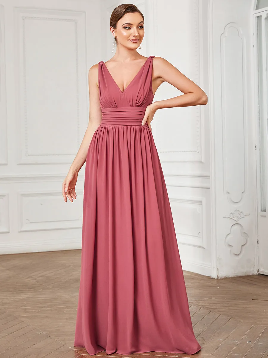 Elegant Double V-Neck Maxi Long Wholesale Bridesmaid Dresses