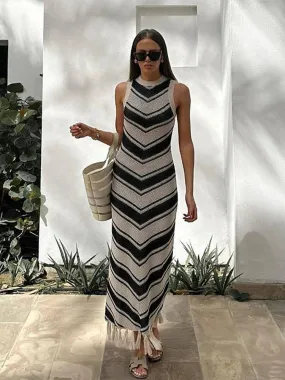 Flora - Knitted striped dress with tassels