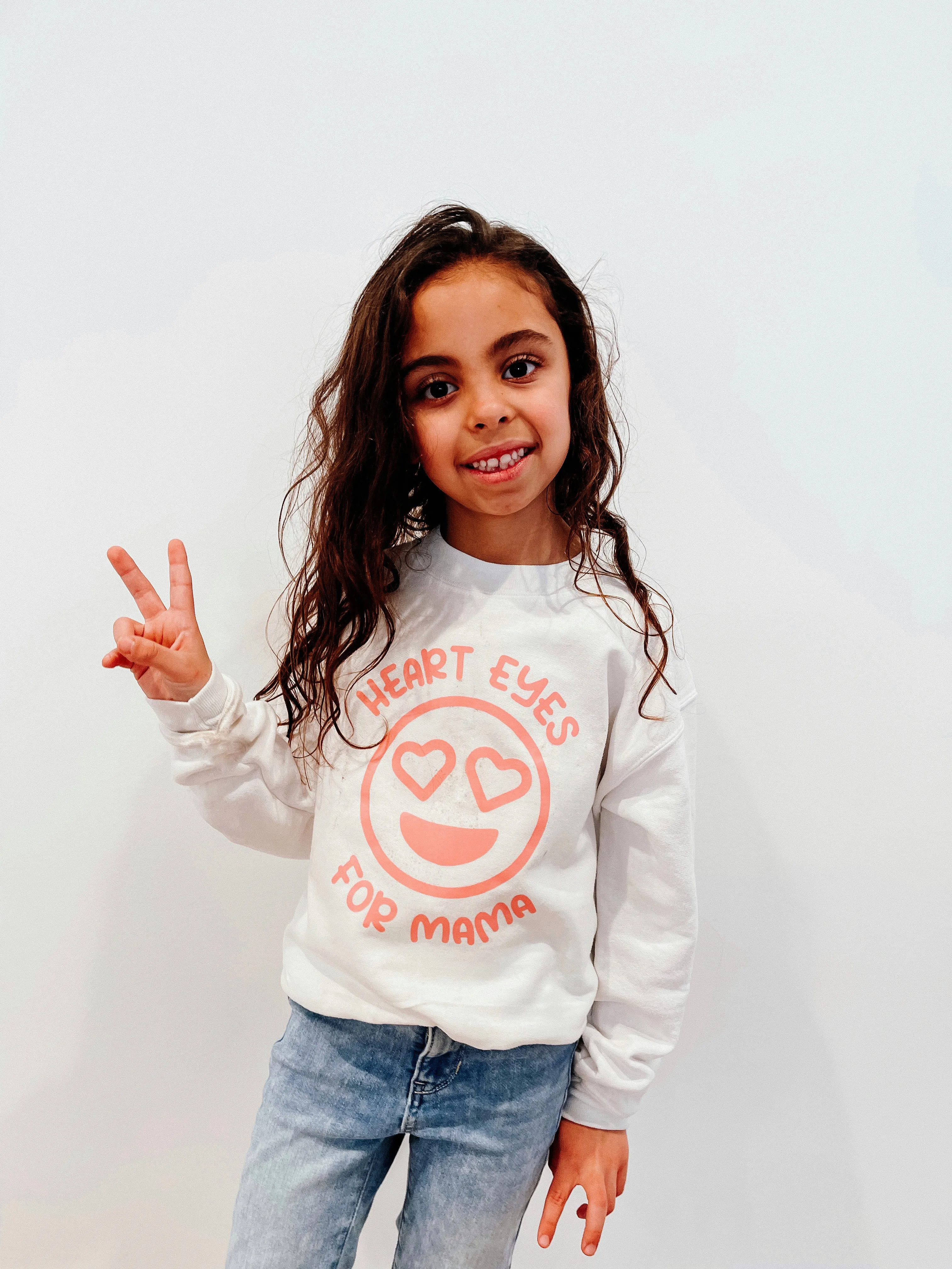 Heart Eyes for Mama | Kids' White Pullover Sweatshirt