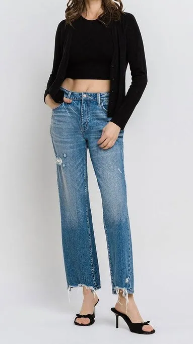 High Rise 90’s Destruct Hem Jeans