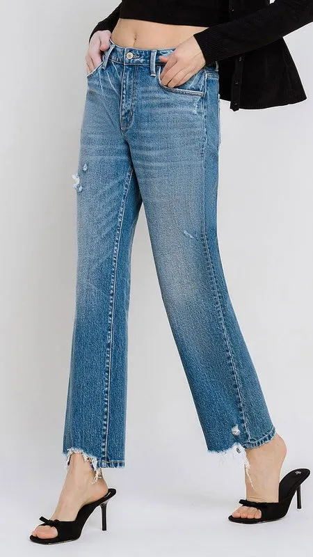High Rise 90’s Destruct Hem Jeans