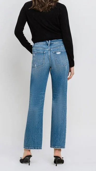 High Rise 90’s Destruct Hem Jeans