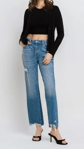 High Rise 90’s Destruct Hem Jeans
