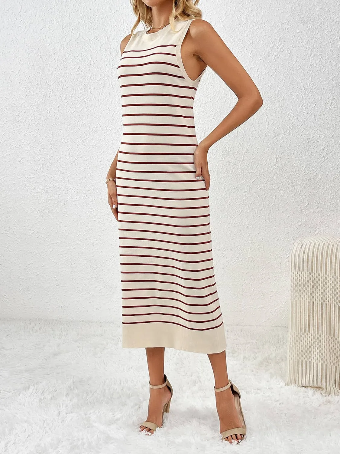 Knitted striped long dress