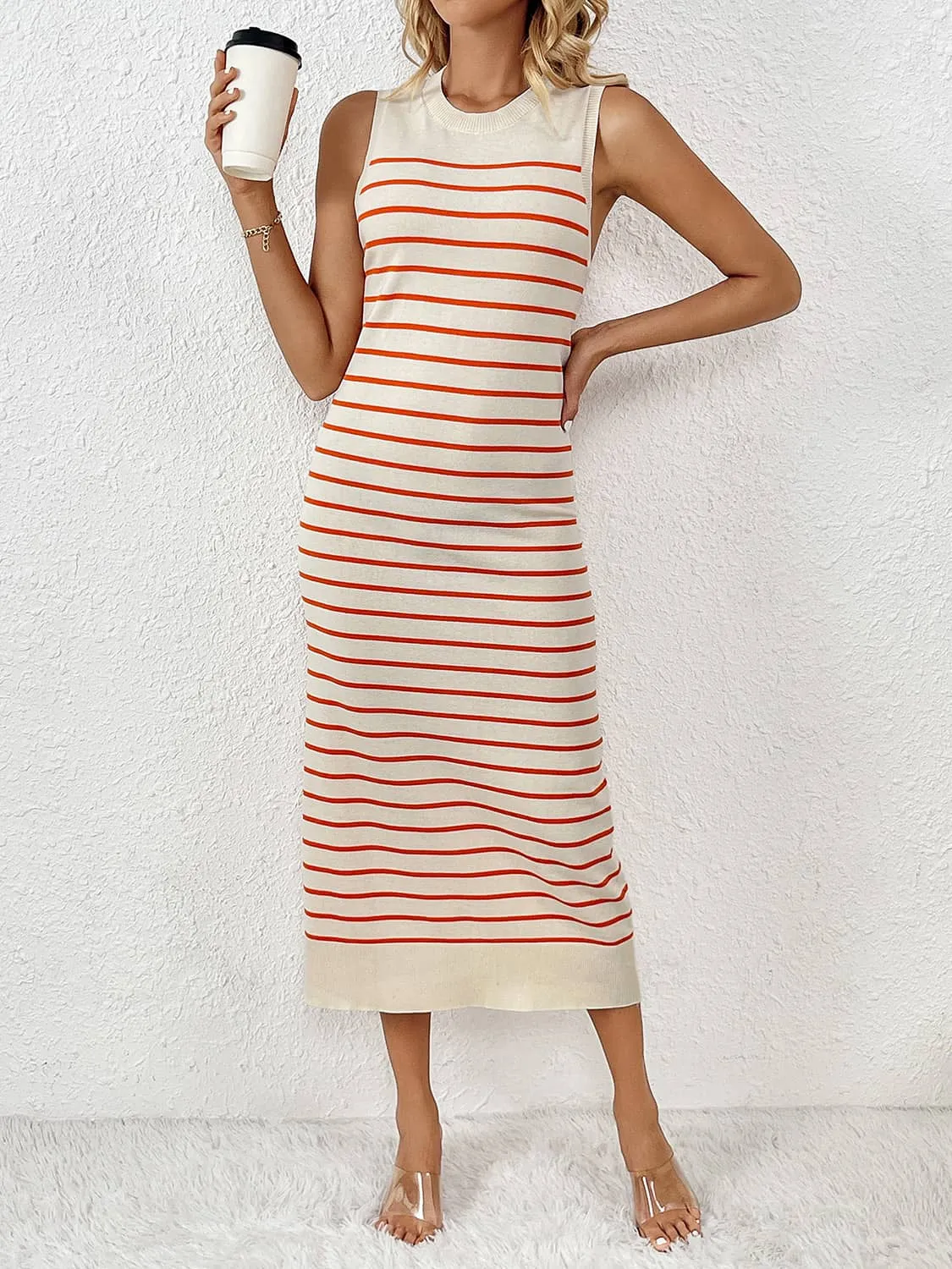 Knitted striped long dress