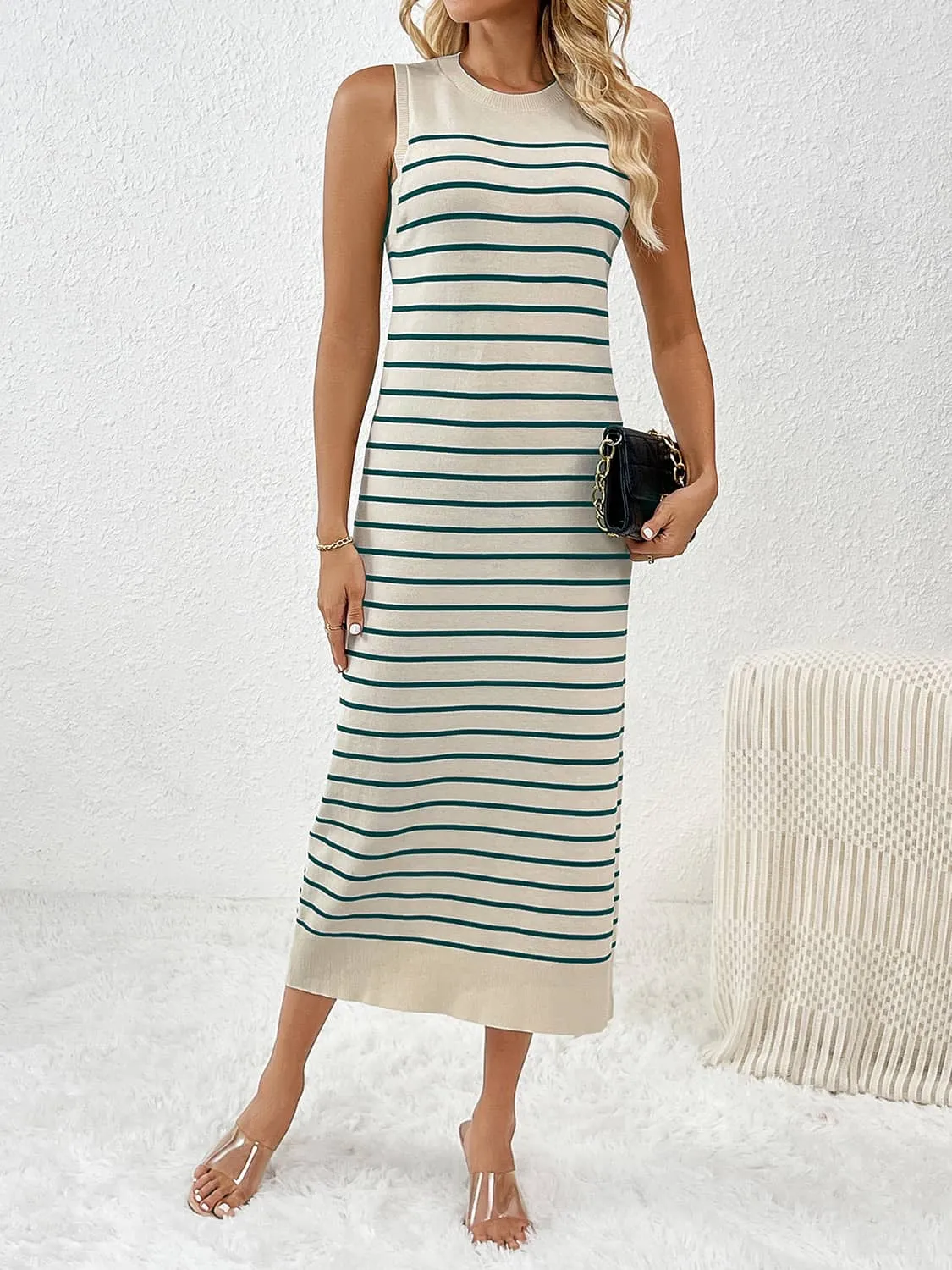 Knitted striped long dress