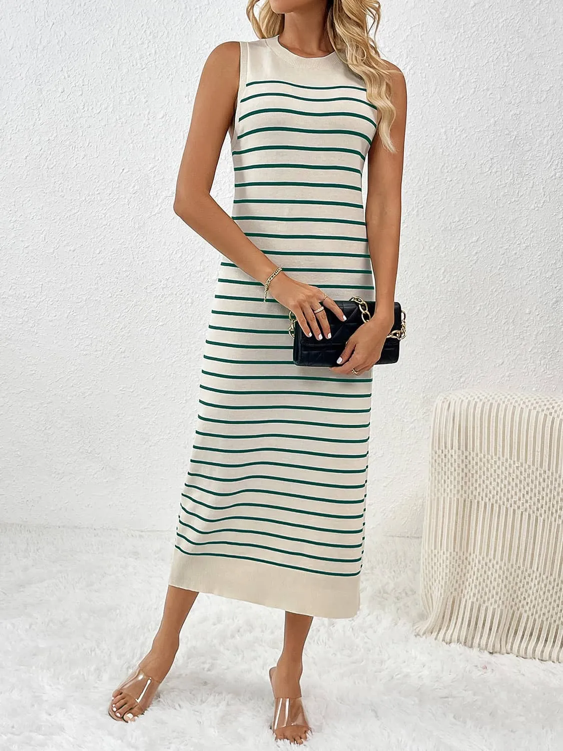 Knitted striped long dress