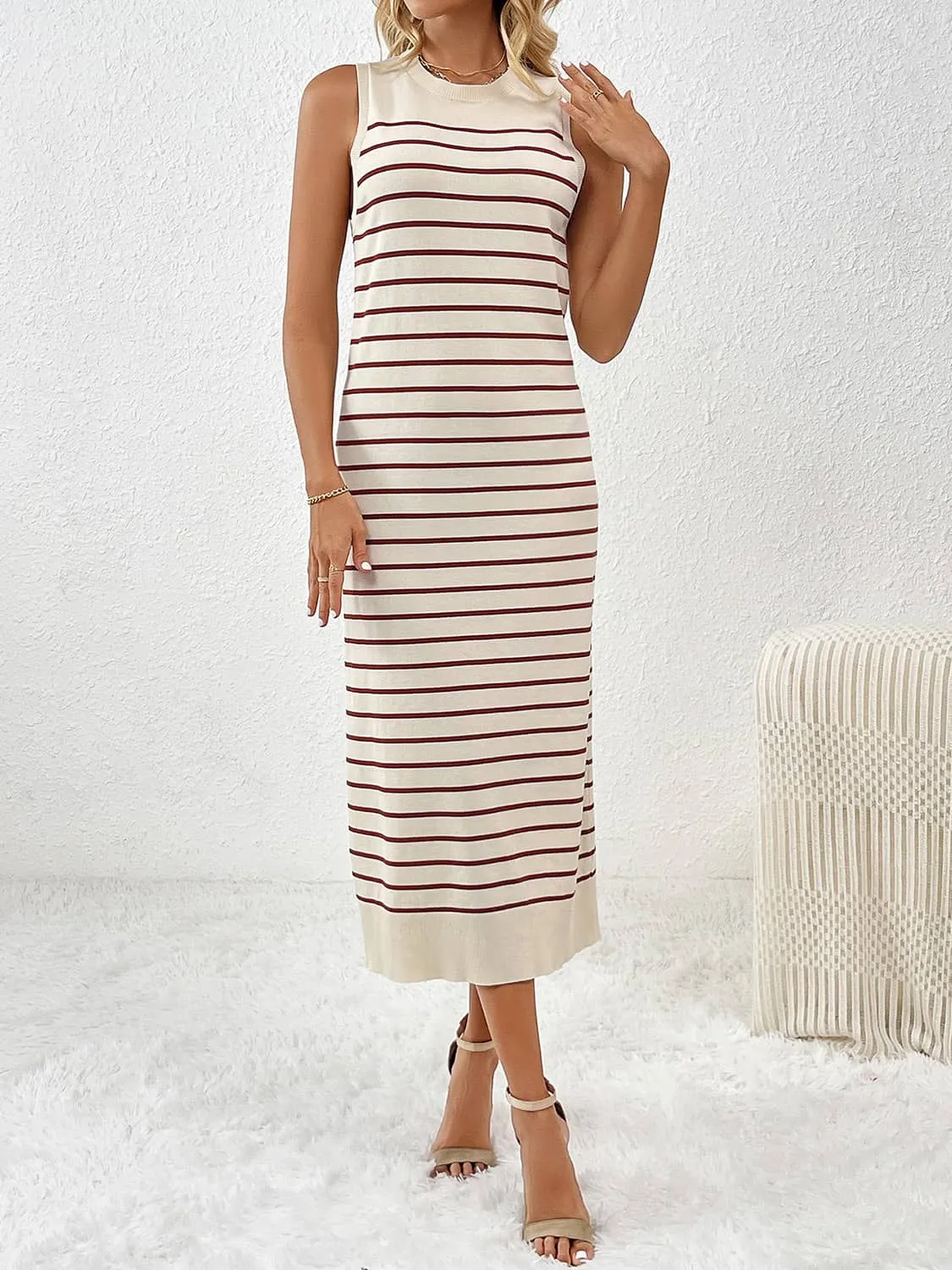 Knitted striped long dress