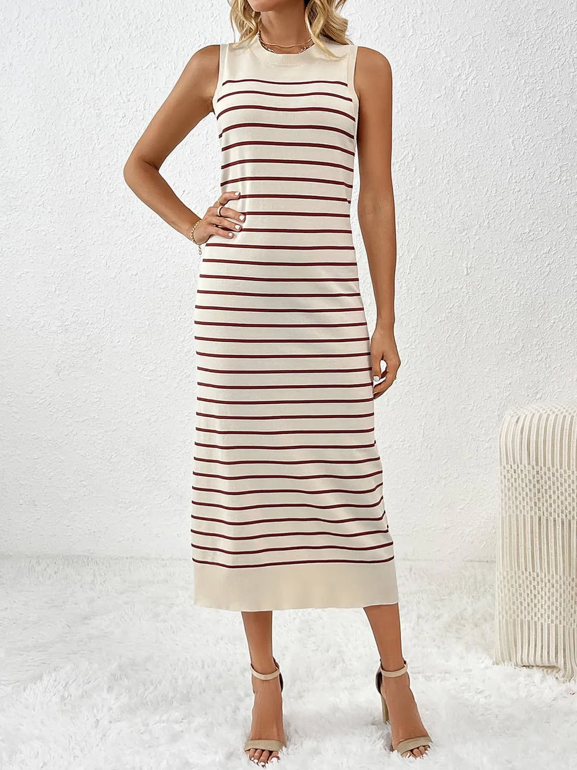 Knitted striped long dress