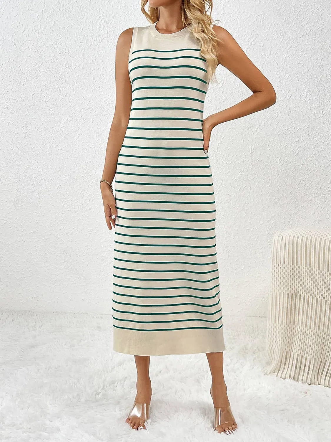 Knitted striped long dress