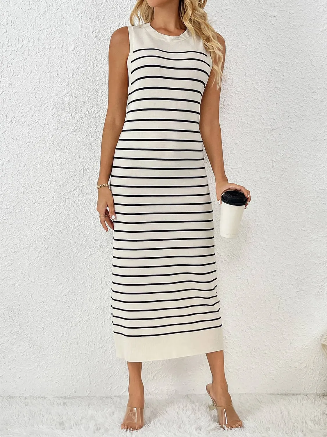 Knitted striped long dress