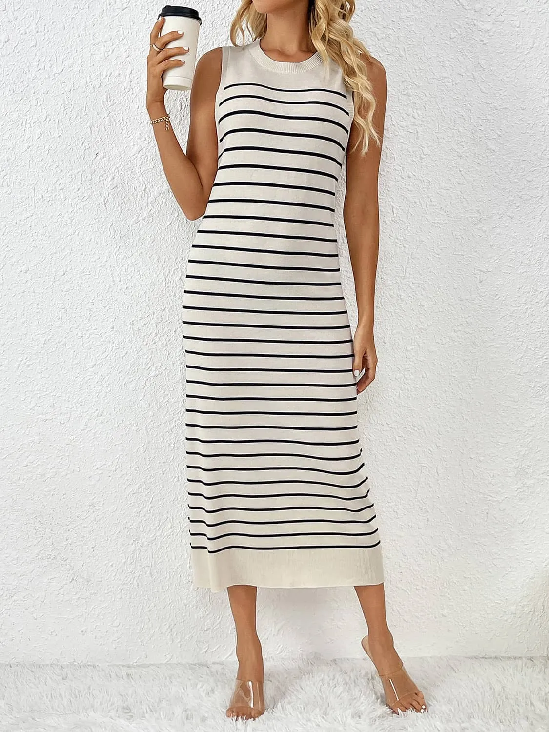 Knitted striped long dress