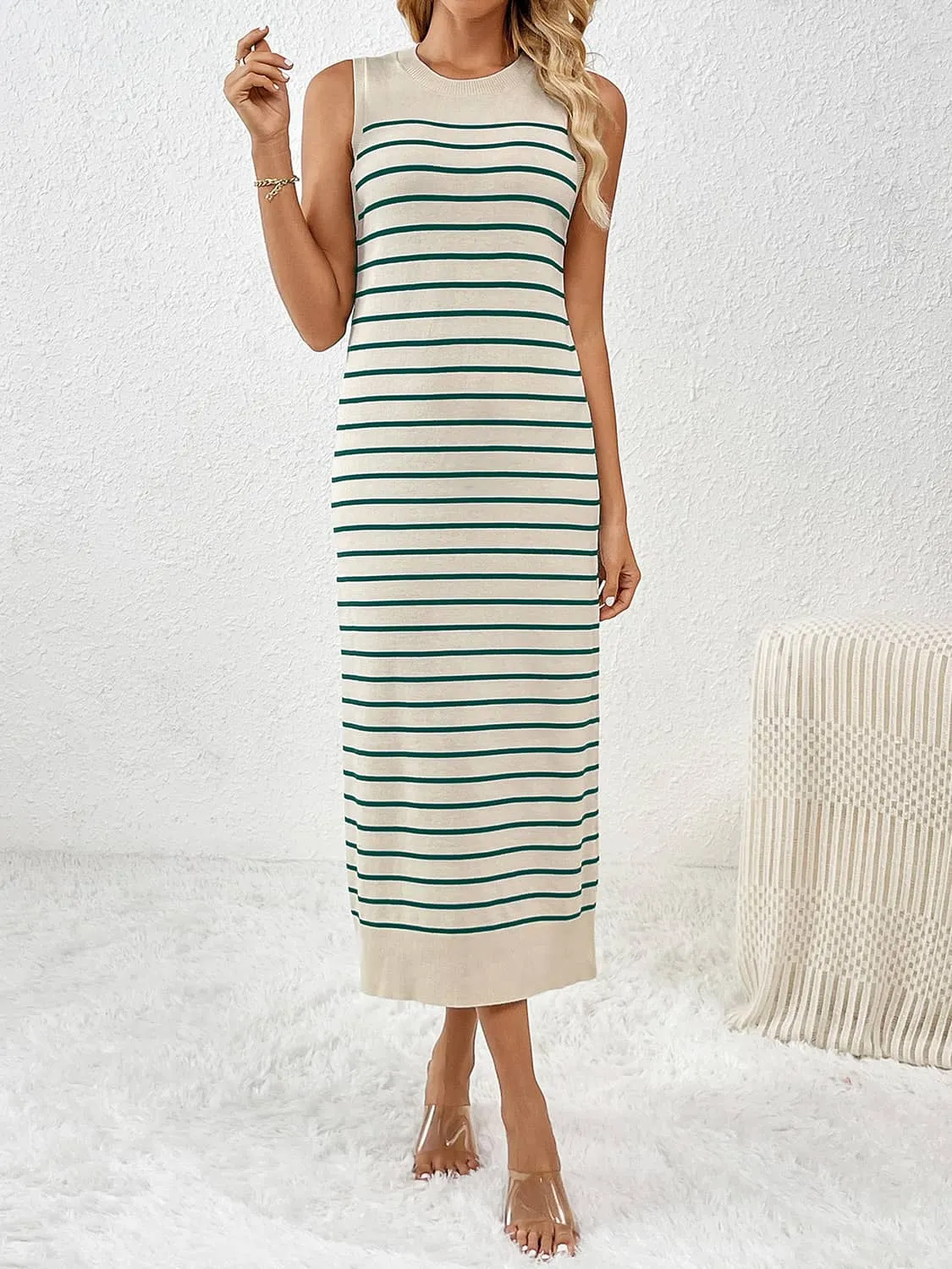 Knitted striped long dress