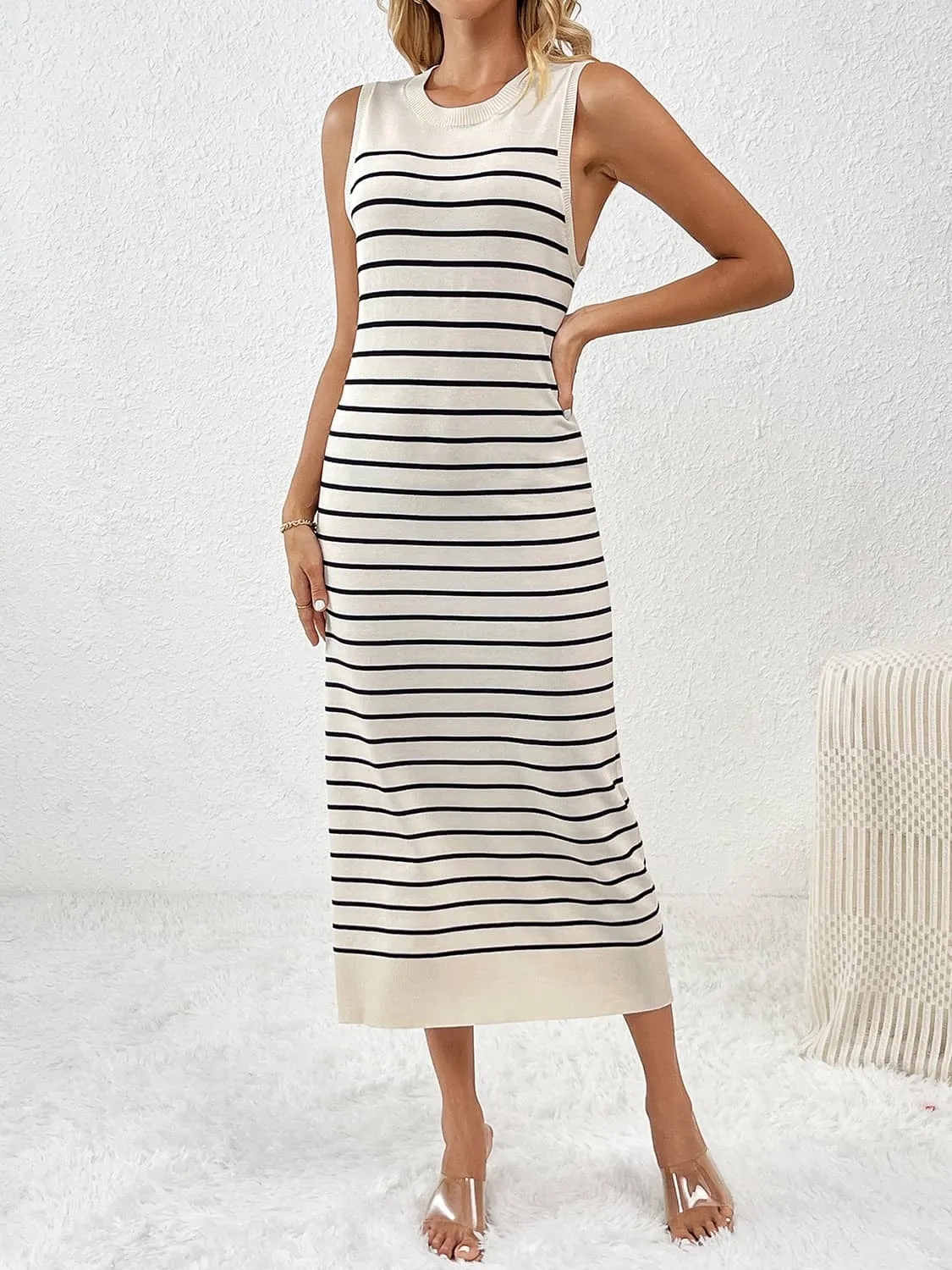 Knitted striped long dress