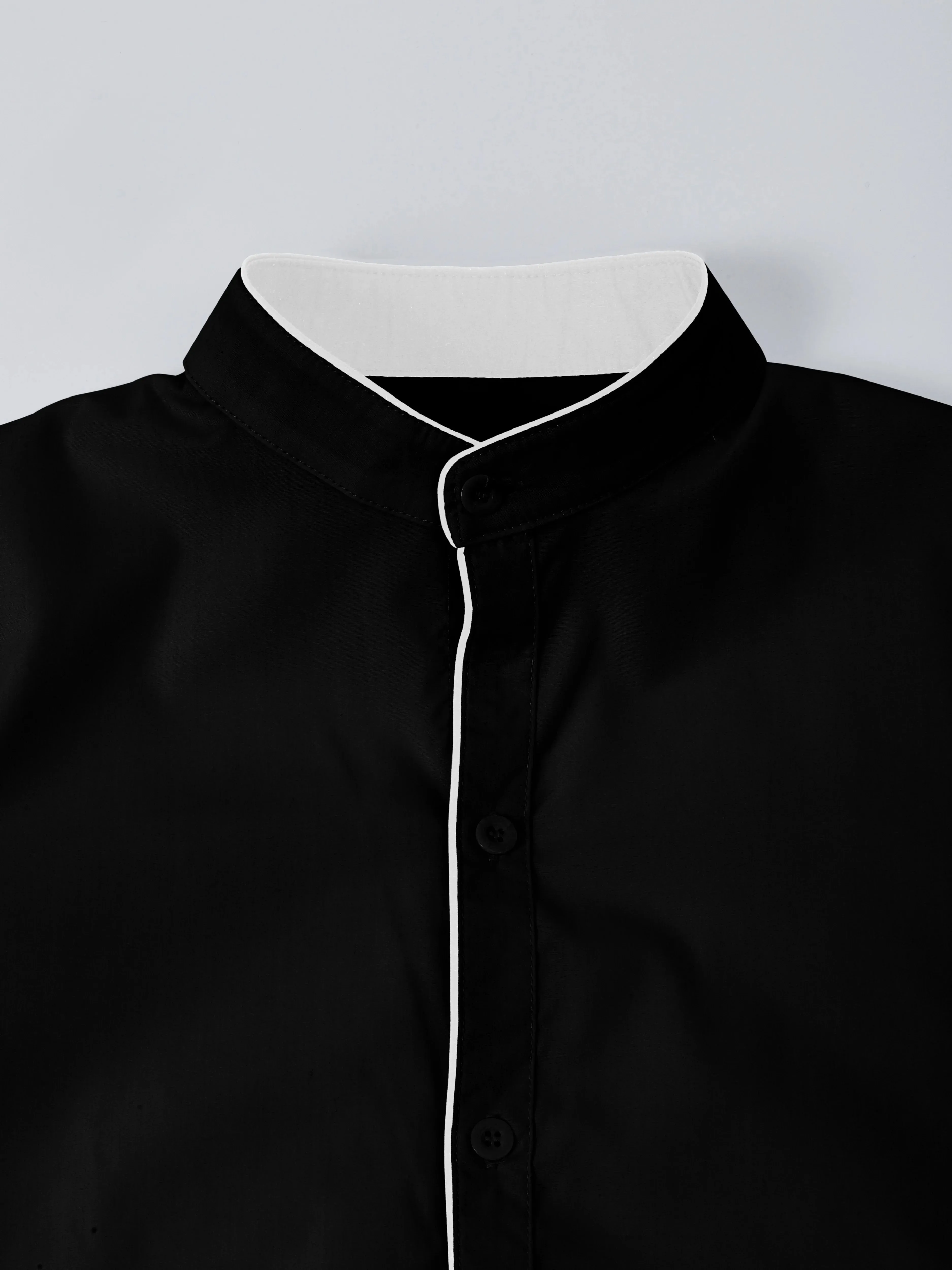 Mens long-sleeved solid color shirt with stand-up collar