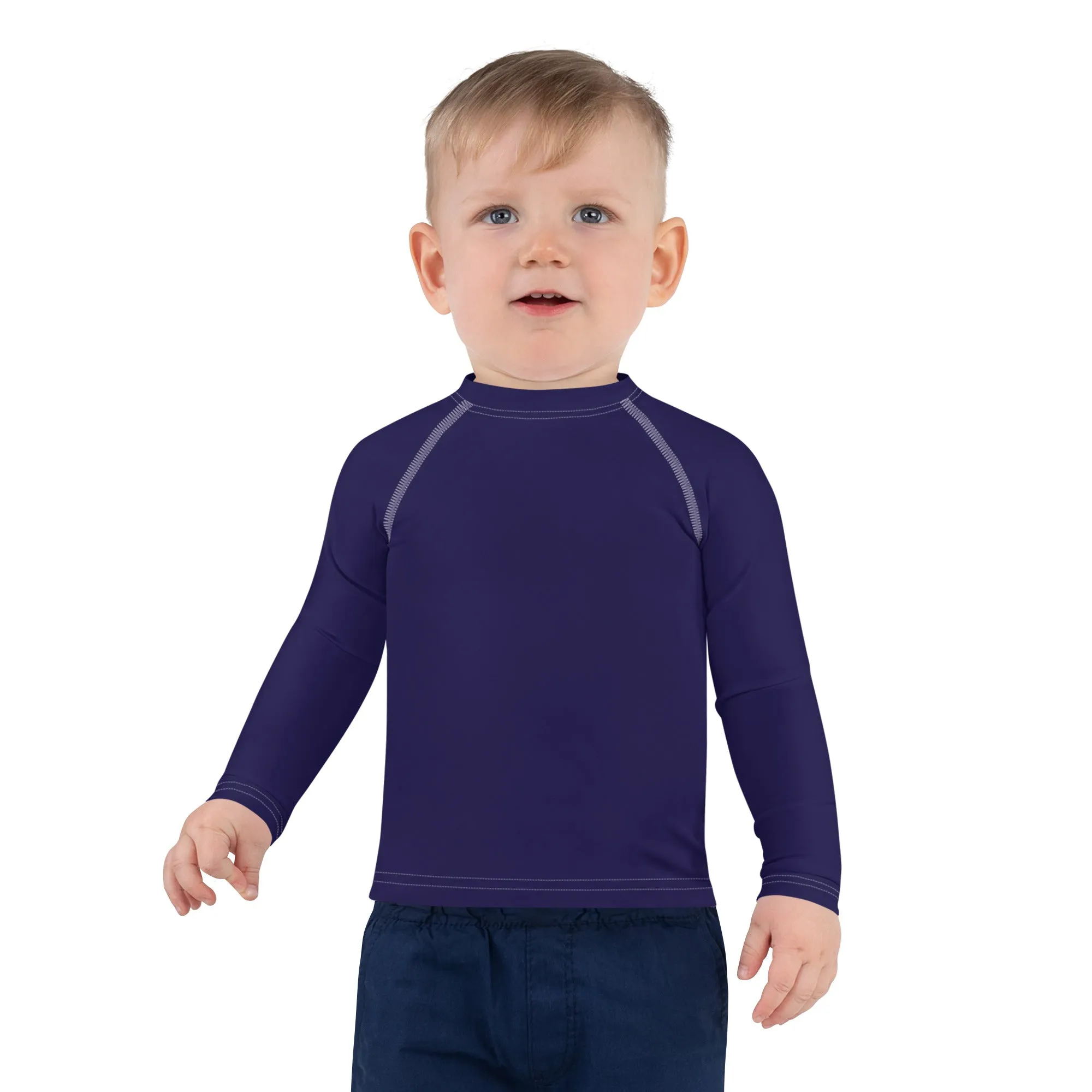 Playtime Protector: Kid's Solid Color Rash Guards for Boys - Midnight Blue