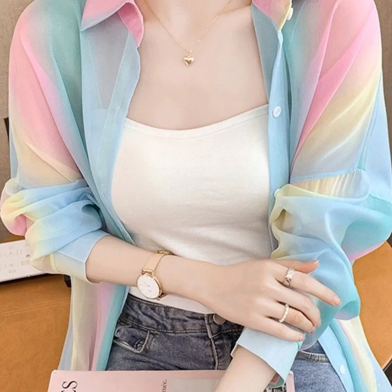Rainbow Print Casual T-Shirt