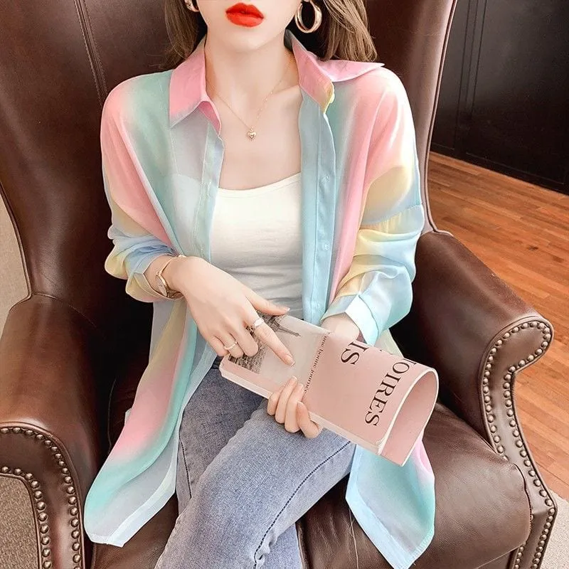 Rainbow Print Casual T-Shirt