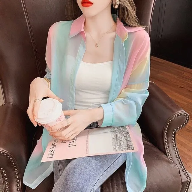 Rainbow Print Casual T-Shirt