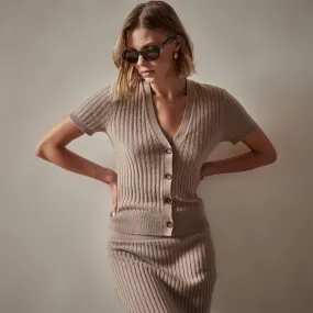 Ribbed Cashmere Cardigan - Mocha