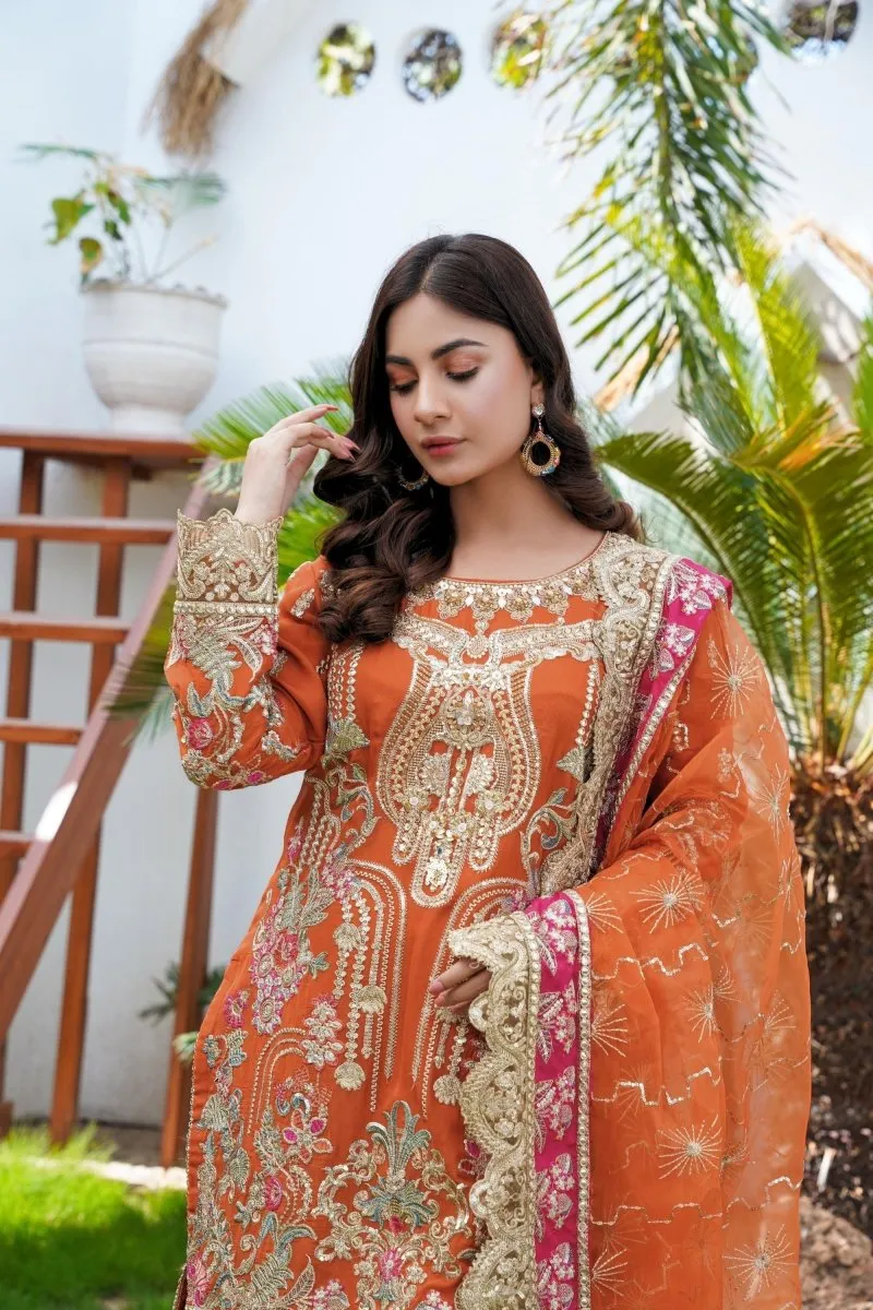 Sajni Embroidered Chiffon Mehndi Gharara Outfit SAJ11