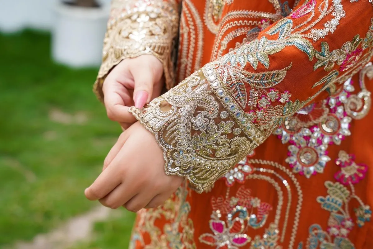 Sajni Embroidered Chiffon Mehndi Gharara Outfit SAJ11