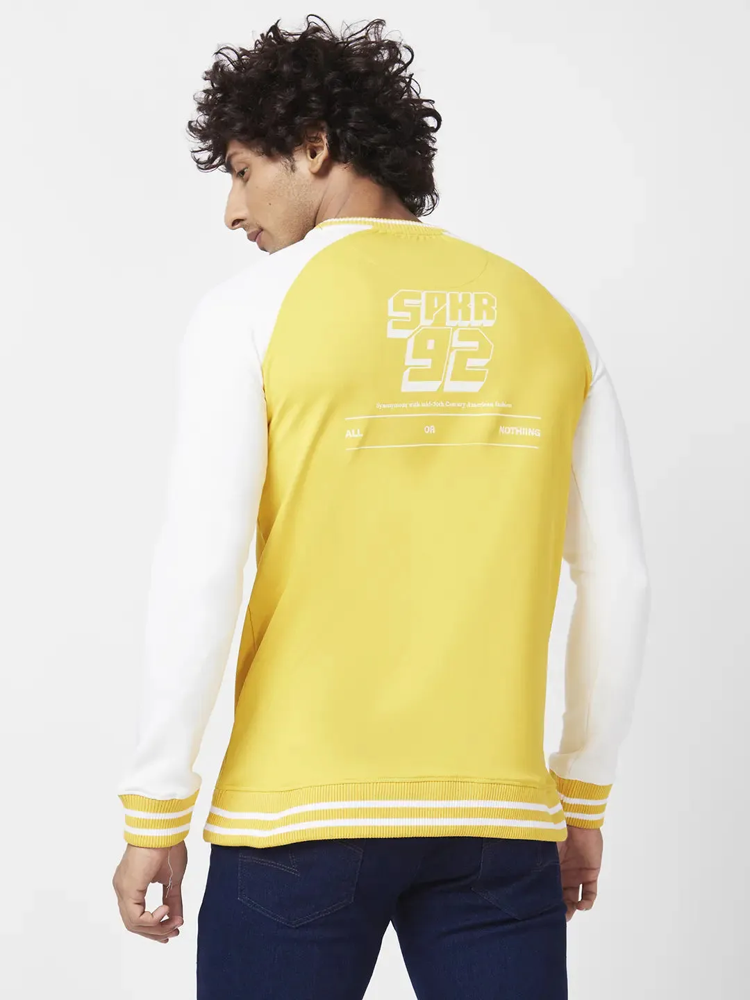 Spykar Men Chrome Yellow Blended Slim Fit Full Sleeve Round Neck Plain Sweatshirt