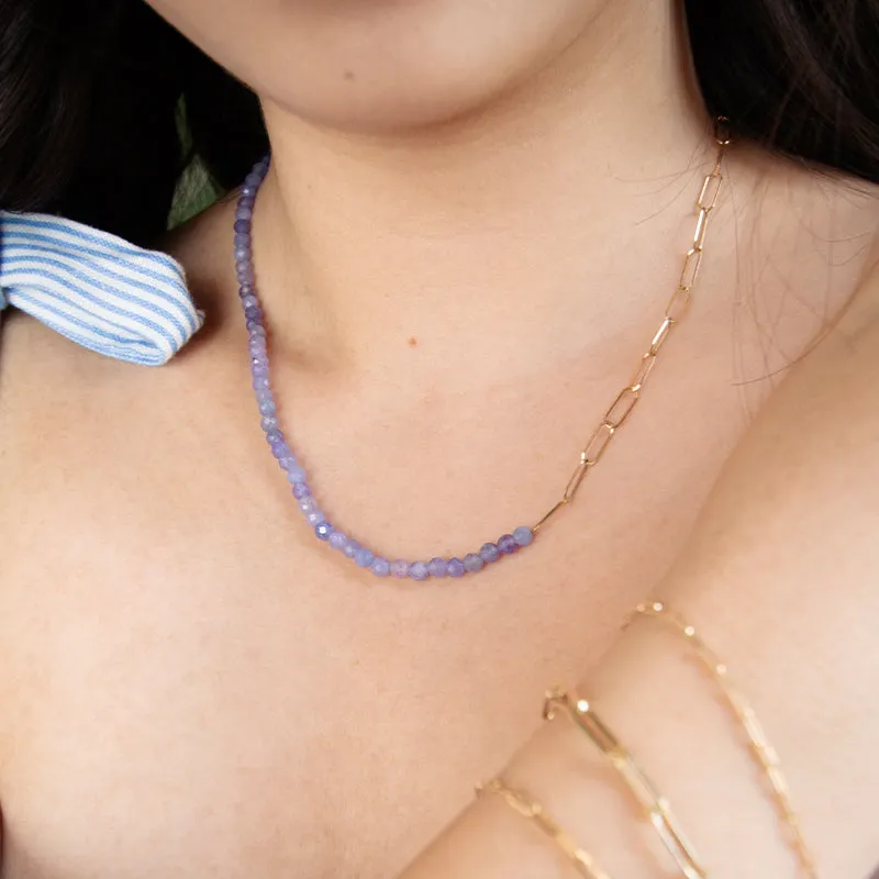 Tanzanite Link Chain 18k Gold Necklace