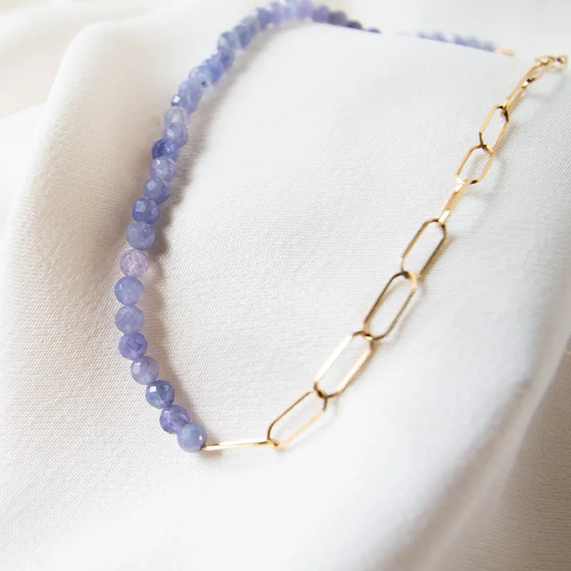 Tanzanite Link Chain 18k Gold Necklace