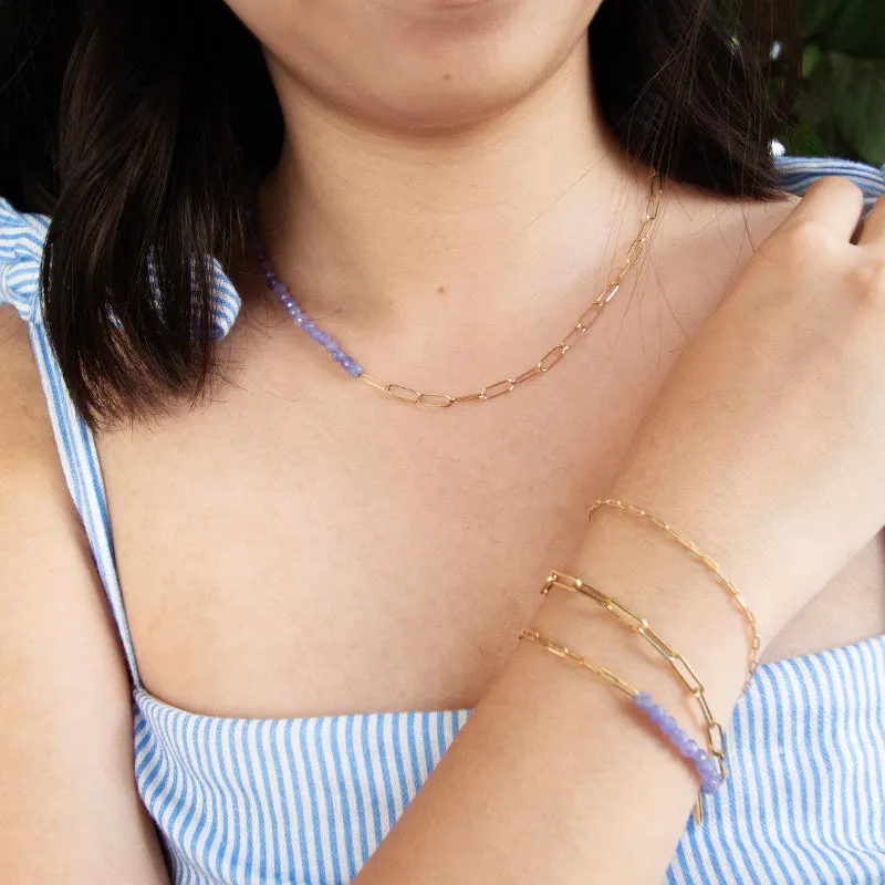 Tanzanite Link Chain 18k Gold Necklace