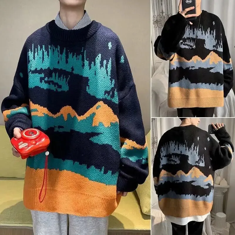 Wiaofellas  -  Autumn Winter Sweater Knitwear Men Pullover Korean Style Male Sweater Loose Knitted Sweater Trend Thick Top Mens Clothing B101