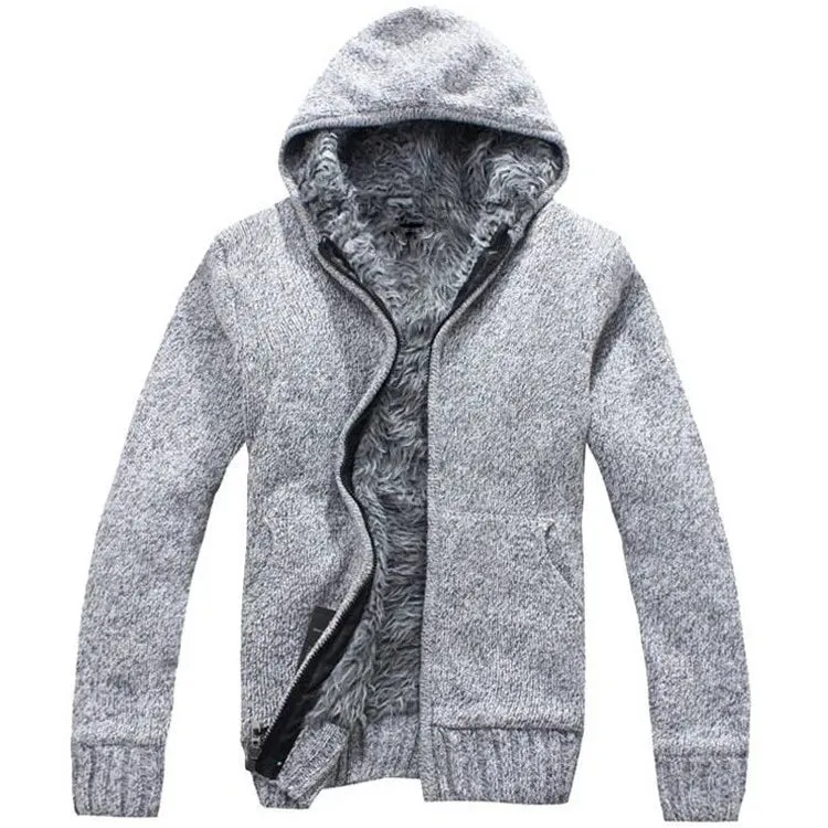 Wiaofellas  -  New Winter Plush and Thick Hooded Zipper Men's Knitted Cardigan Youth Sweater Jacket