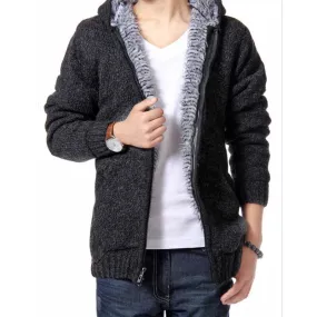 Wiaofellas  -  New Winter Plush and Thick Hooded Zipper Men's Knitted Cardigan Youth Sweater Jacket