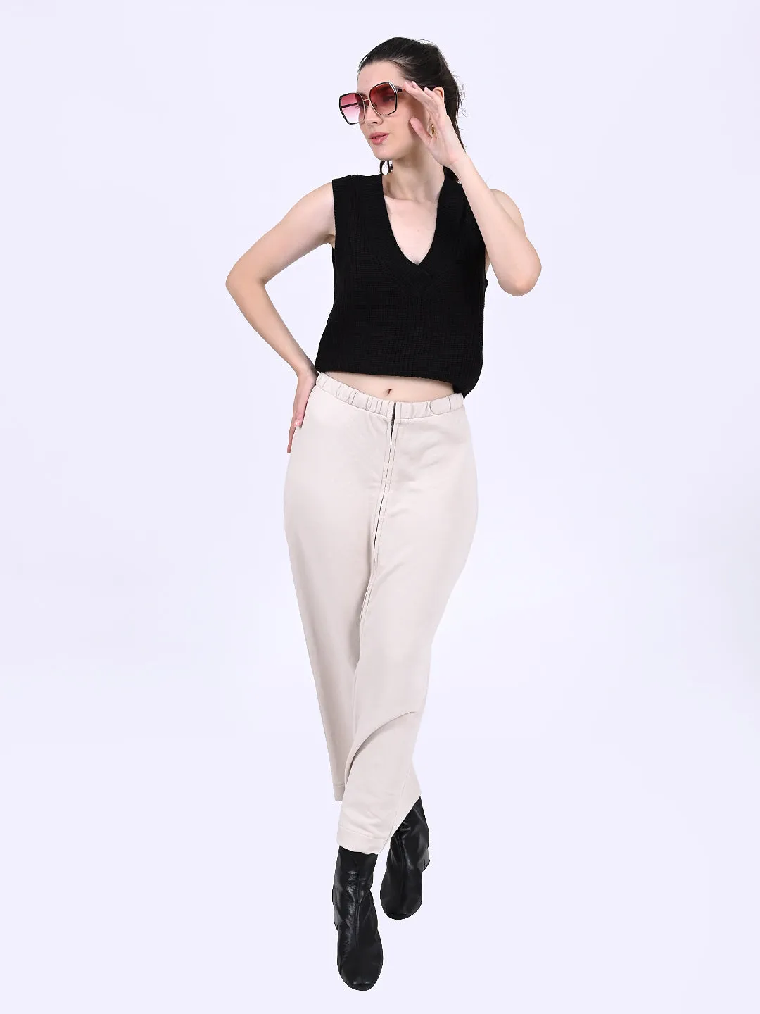 Women Black Cable Knit Vest