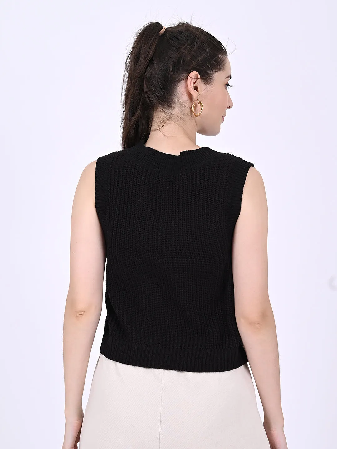 Women Black Cable Knit Vest
