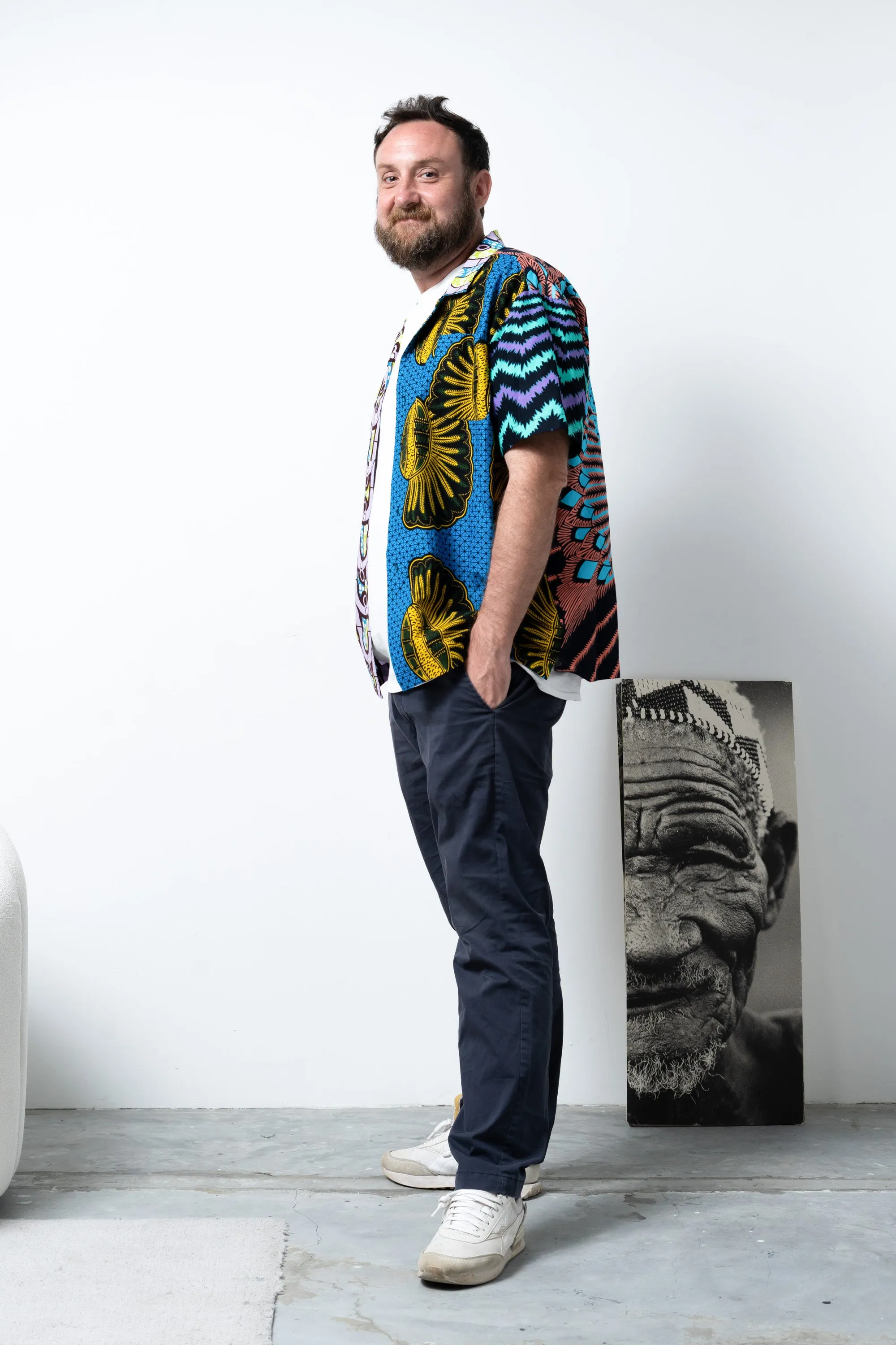 Zika Loose fit Bowling Collar Unisex Shirt - Mix Match Blue Yellow Purple and Green African Ankara Wax Cotton Print