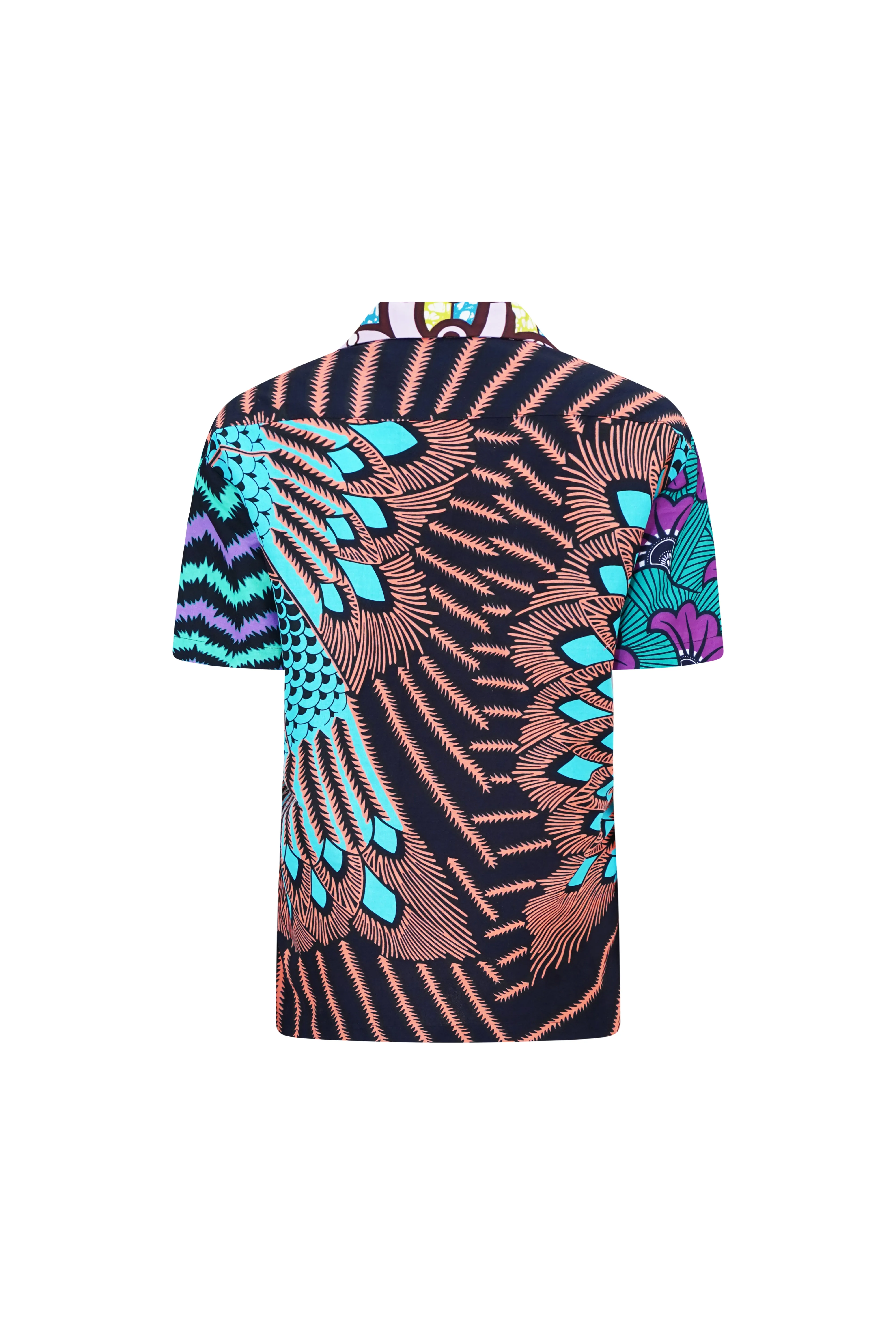 Zika Loose fit Bowling Collar Unisex Shirt - Mix Match Blue Yellow Purple and Green African Ankara Wax Cotton Print