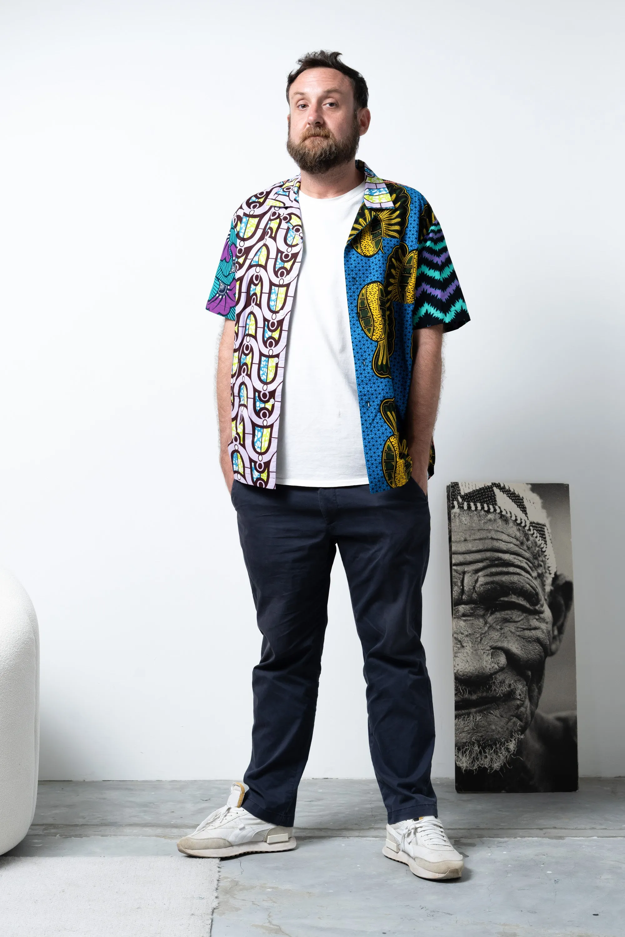 Zika Loose fit Bowling Collar Unisex Shirt - Mix Match Blue Yellow Purple and Green African Ankara Wax Cotton Print